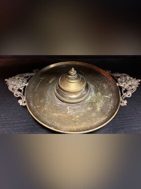 Antique Brass decorative ink well with Ornate Handles